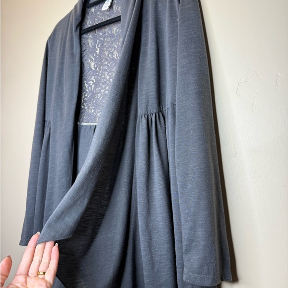 Style & Co. Charcoal Open Cardigan with Lace - Picture 2 of 5